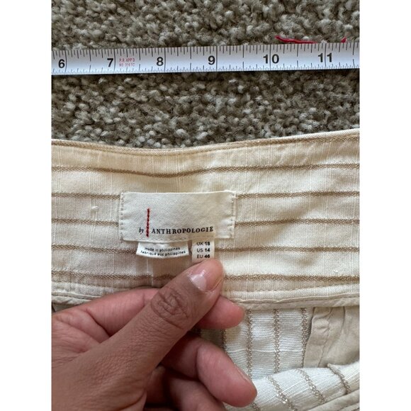 New Anthropologie Buttoned Wide-Leg Striped Neutral Pants Women's Sz 14 / z1 - Picture 8 of 9